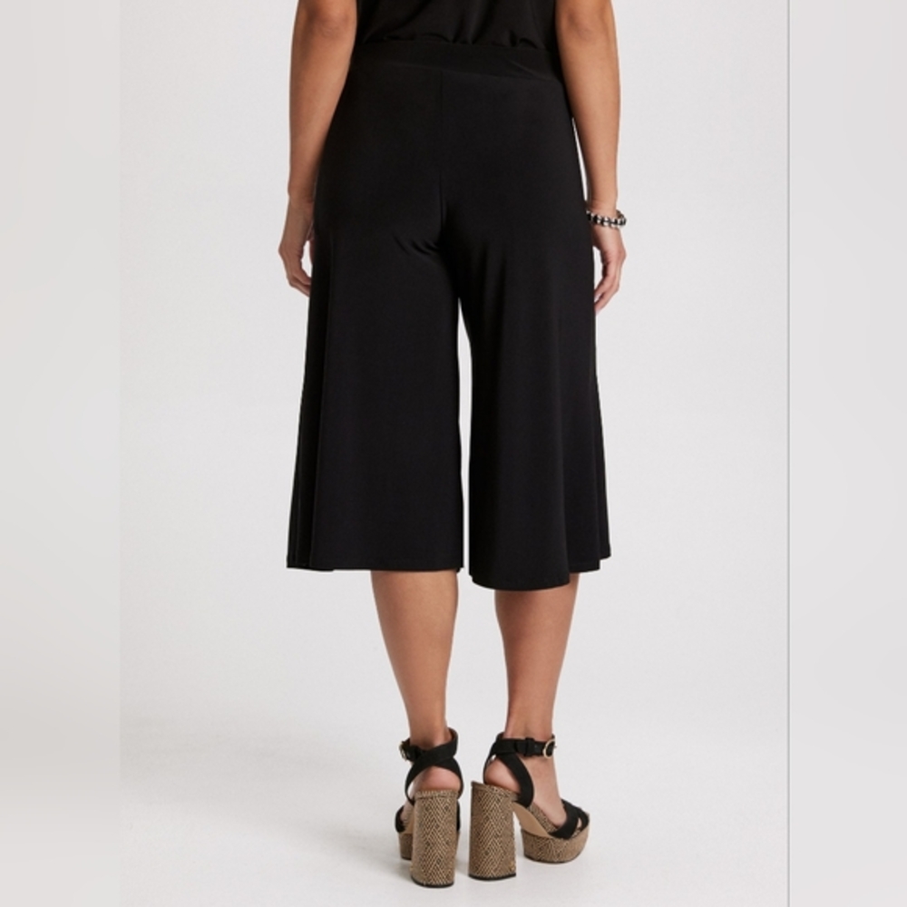 Wide Leg CULOTTE Pants Elastic Waist Pull On Flowy Black Women Small